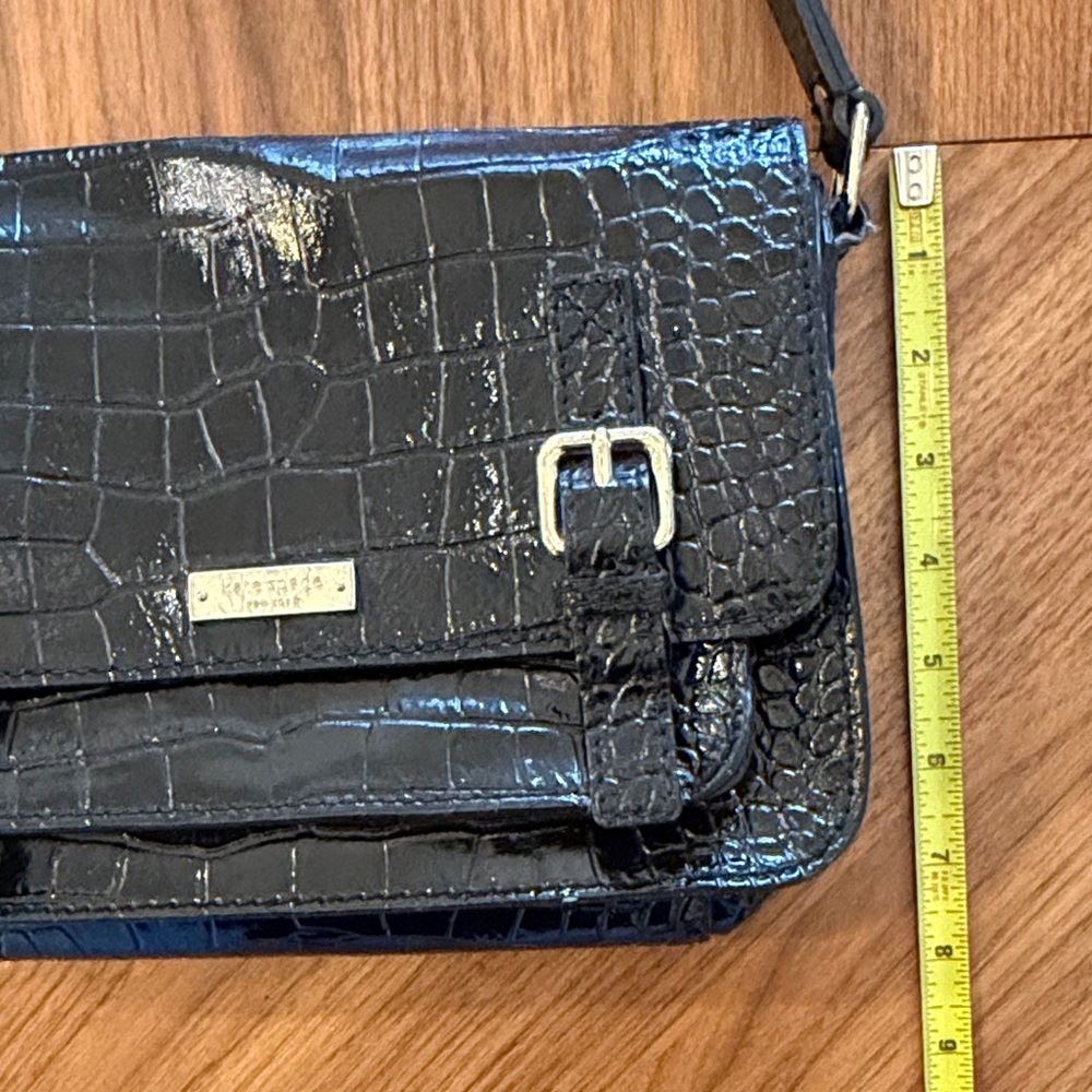 Kate Spade Black Croc Embossed Double Buckle Shoulder Crossbody Bag - Picture 14 of 16